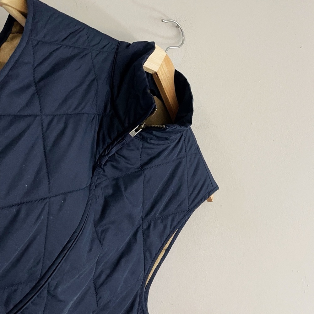 (sold)J. Crew Quilted Walker Men's Navy and Tan Quilted Vest Outdoor Preppy - Picture 8 of 8